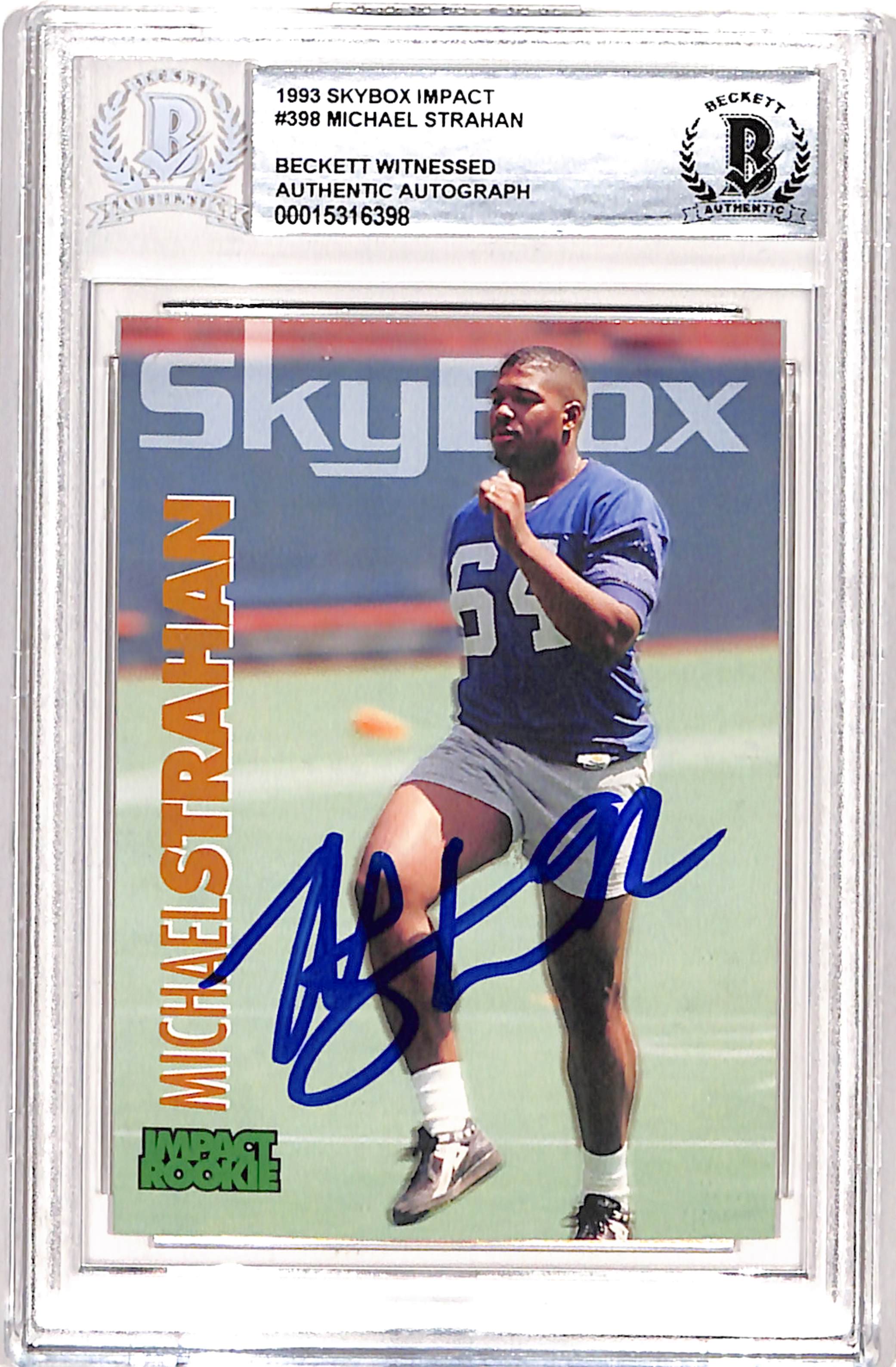 Michael Strahan Signed 1993 Skybox #398 Trading Card Beckett 