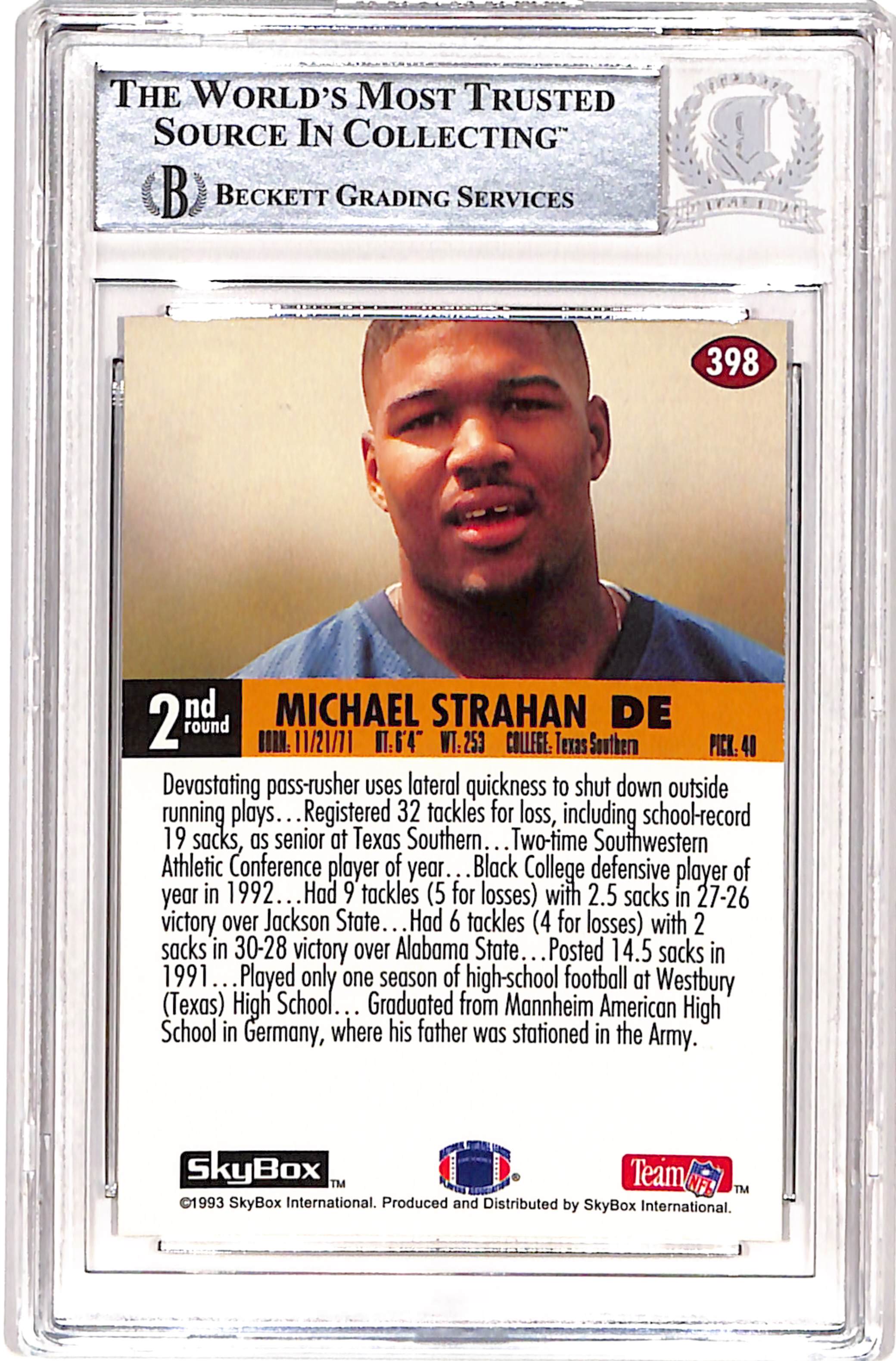 Michael Strahan Signed 1993 Skybox #398 Trading Card Beckett