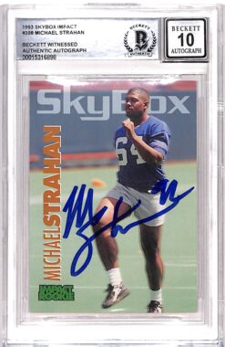 Michael Strahan Signed 1993 Skybox #398 Card 10 Auto Beckett