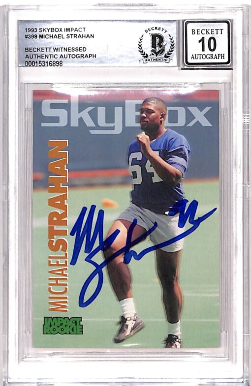 Michael Strahan Signed 1993 Skybox #398 Card 10 Auto Beckett