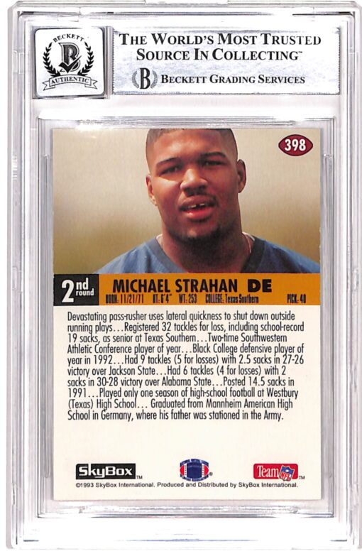 Michael Strahan Signed 1993 Skybox #398 Card 10 Auto Beckett