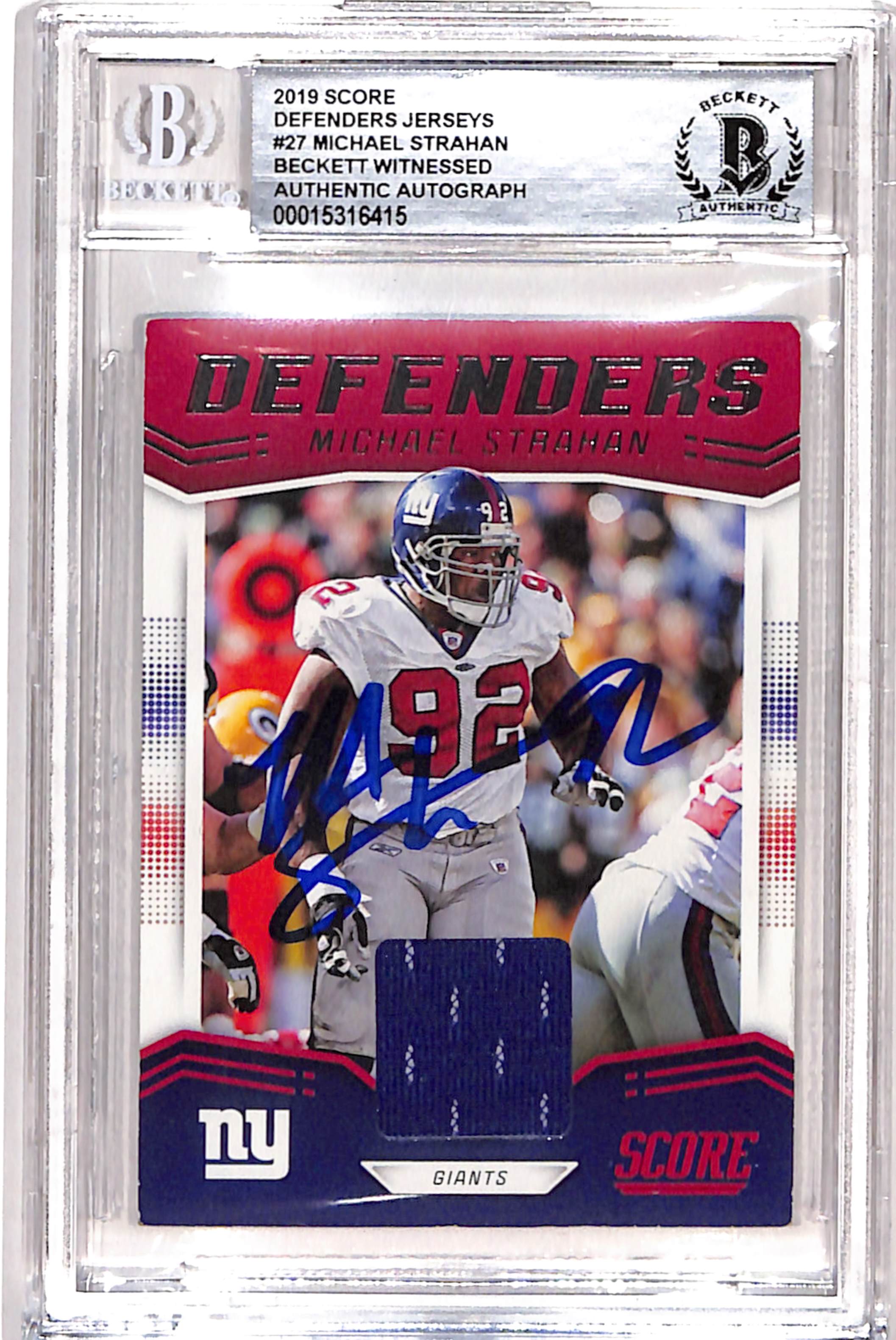 Michael Strahan Autographed 2019 Score #D-27 Card Beckett 