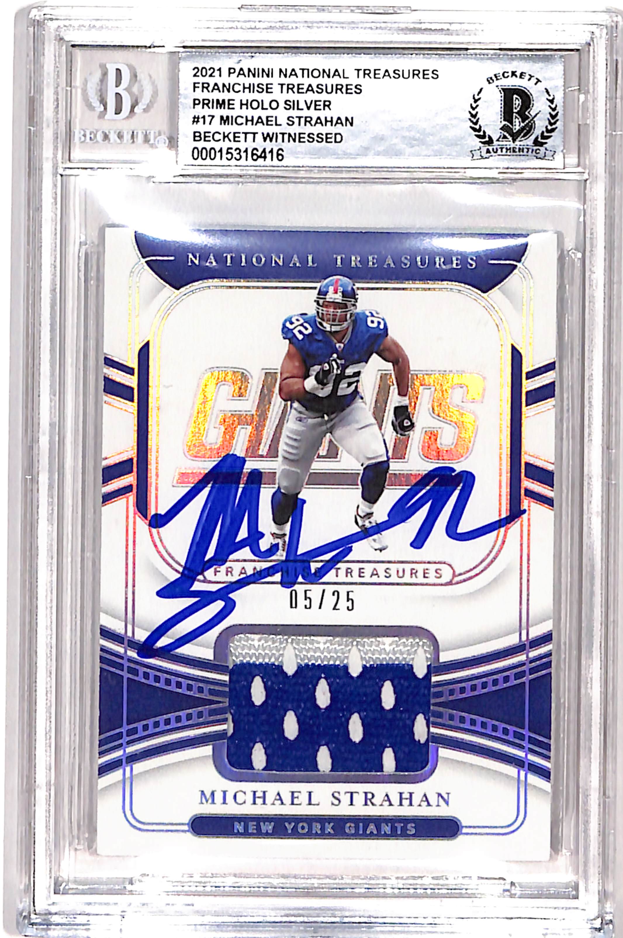 Michael Strahan Signed 2021 National Treasures #FT-MS Card BAS 