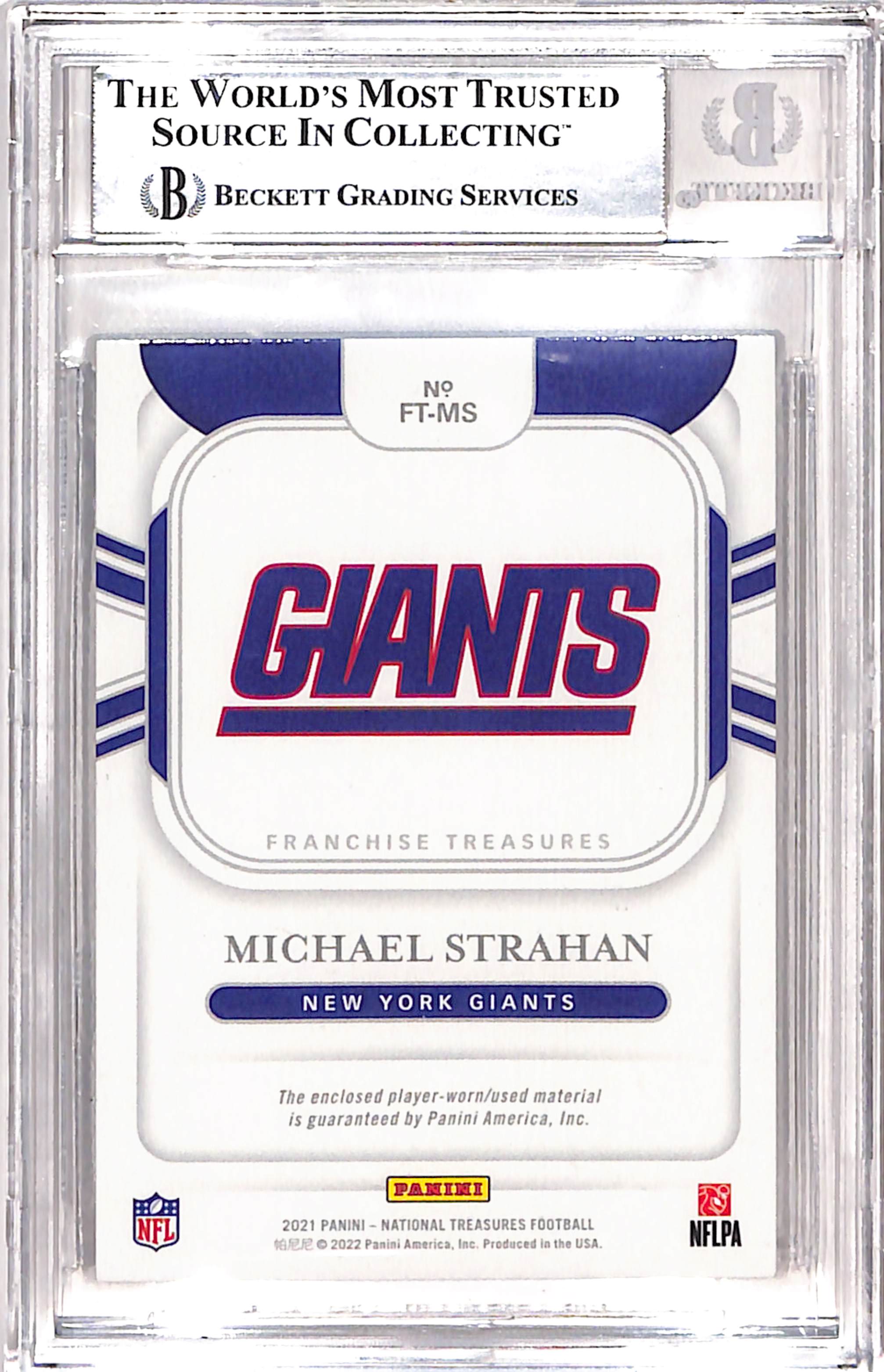Michael Strahan Signed 2021 National Treasures #FT-MS Card BAS