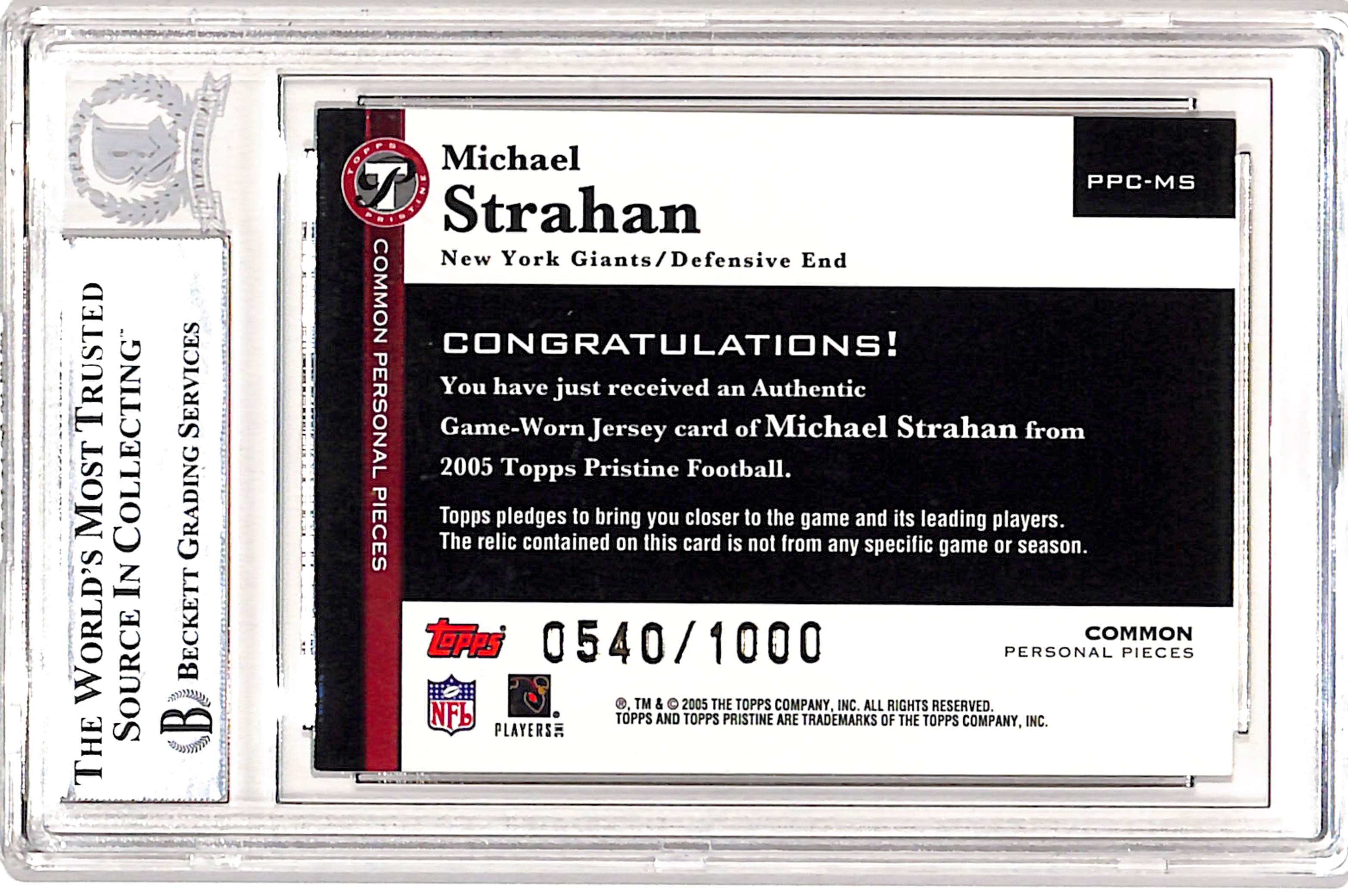 Michael Strahan Signed 2005 Topps #PPC-MS Trading Card Beckett