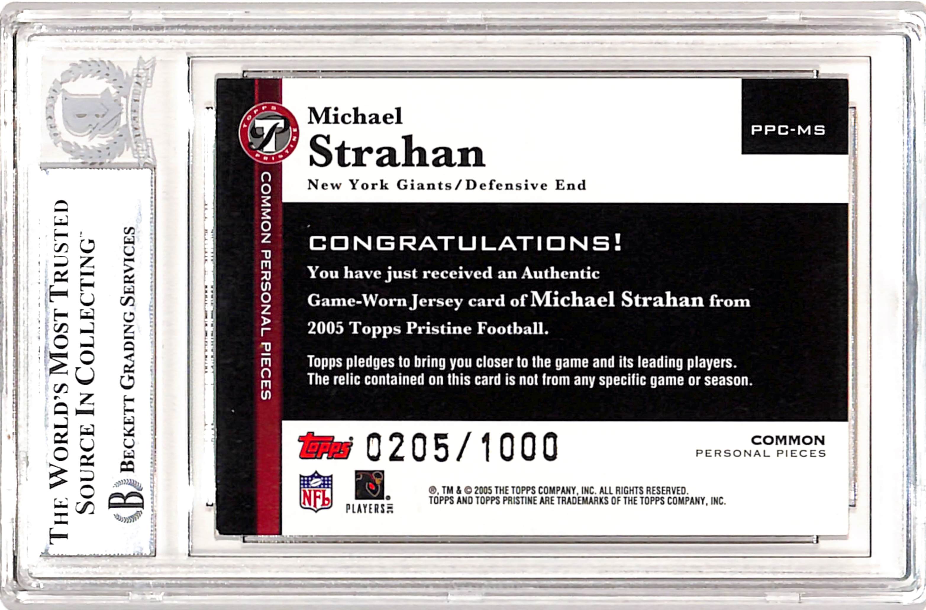 Michael Strahan Signed 2005 Topps #PPC-MS Trading Card Beckett