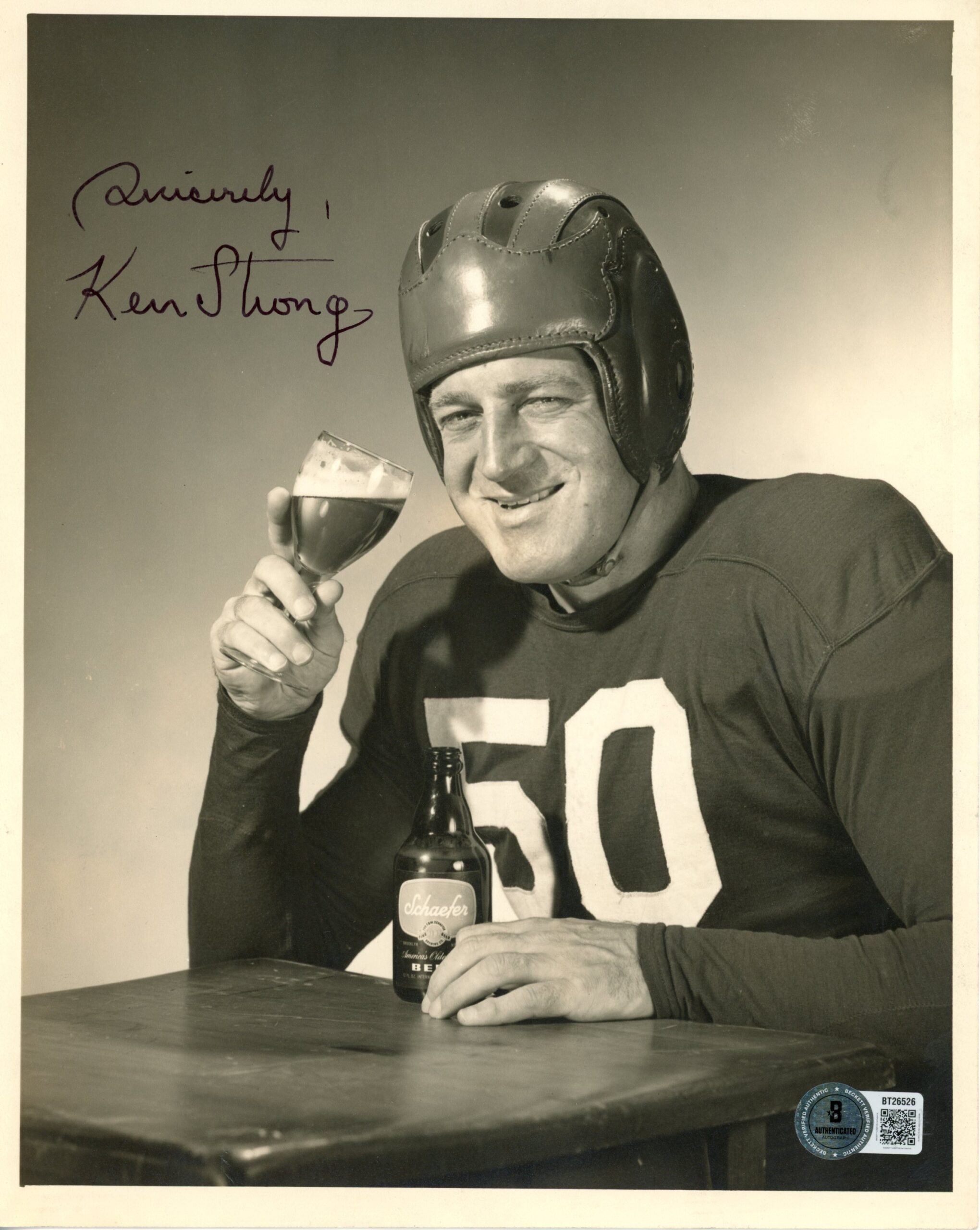 Ken Strong Autographed New York Giants 8x10 Photo B&W Drinking Beckett 56789 1 Ken Strong Autographed New York Giants 8x10 Photo B&W Drinking Beckett 56789