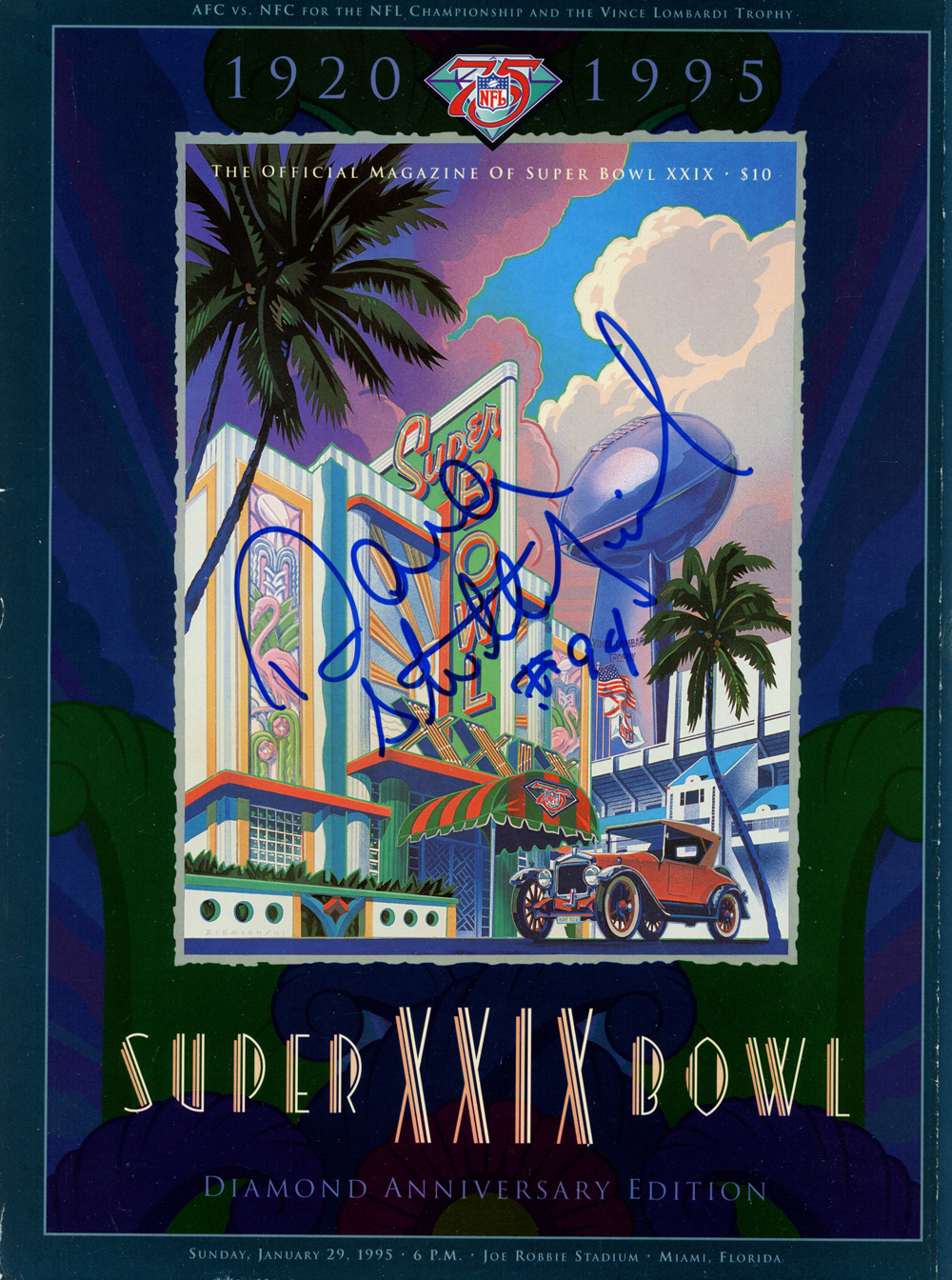 Dana Stubblefield Autographed/Signed Super Bowl XXIX Program Beckett 37404