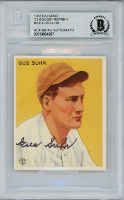 Gus Suhr Signed 1983 Galasso '33 Goudey Reprint #206 Card Beckett Slab