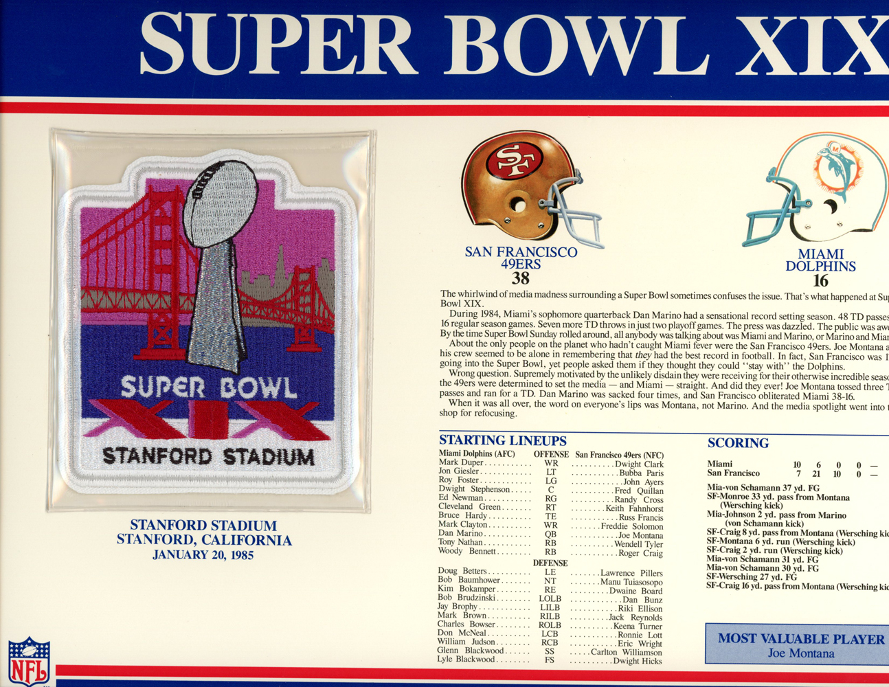 Super Bowl XIX Patch Stat Card Official Willabee & Ward