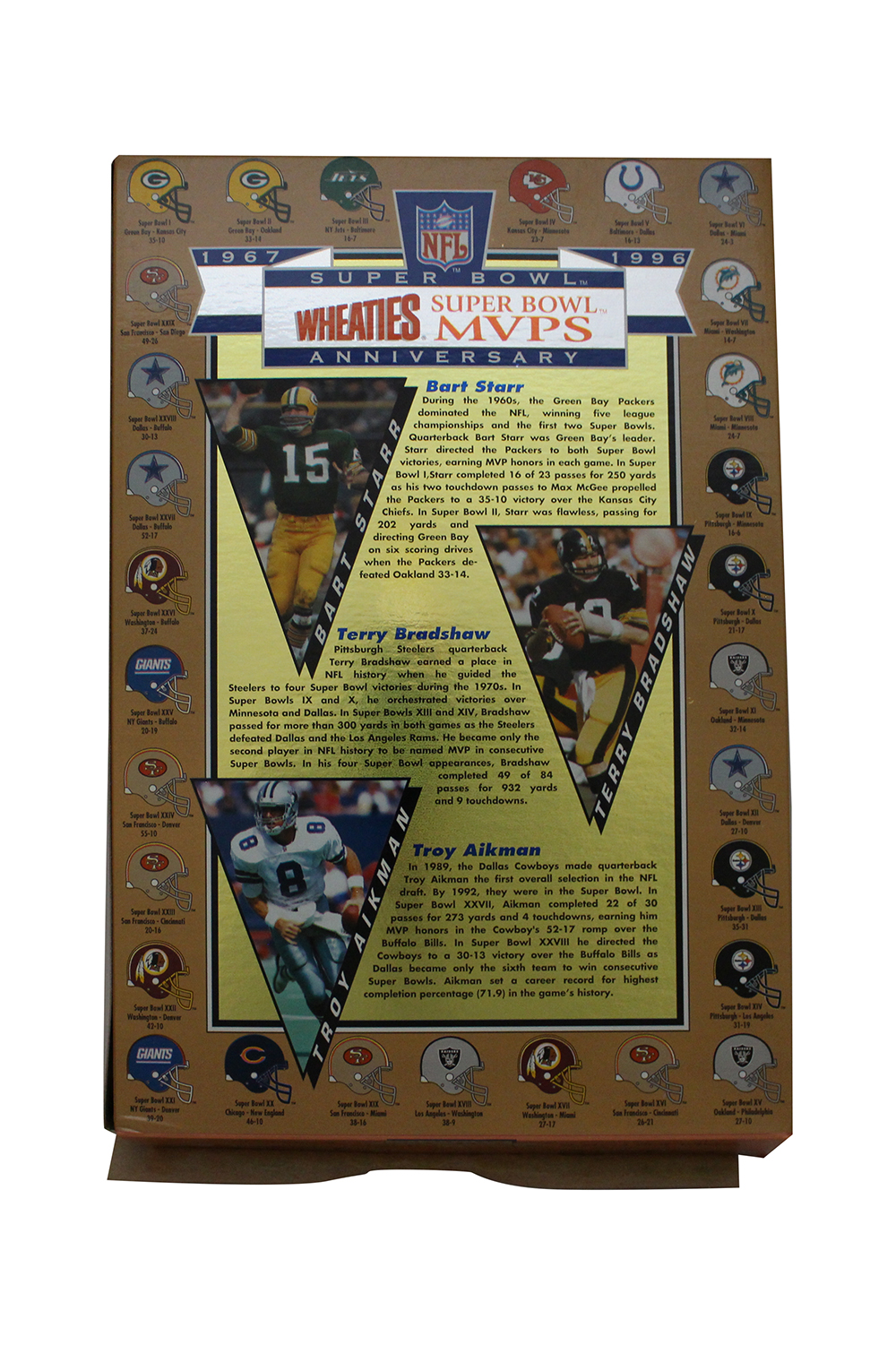Super Bowl 30th Anniversary Wheaties Box Flattened Starr Bradshaw Aikman 32021