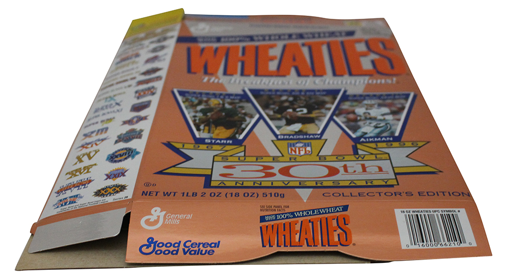 Super Bowl 30th Anniversary Wheaties Box Flattened Starr Bradshaw Aikman  32021