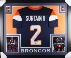 Patrick Surtain Autographed Pro Style Blue XL Framed Jersey 35x43 Beckett 53764