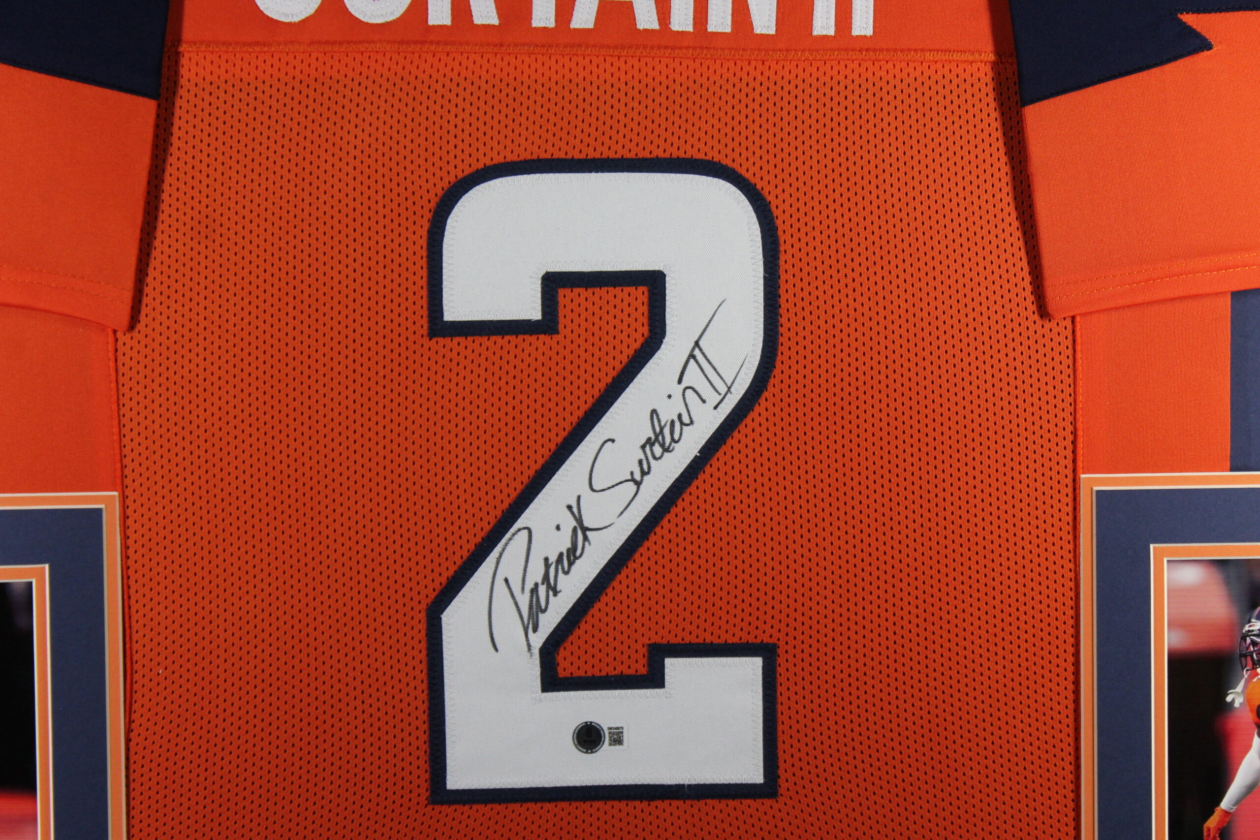 Patrick Surtain Autographed Pro Style Orange Framed Jersey 35x43 Beckett 53765 2 Patrick Surtain Autographed Pro Style Orange Framed Jersey 35x43 Beckett 53765