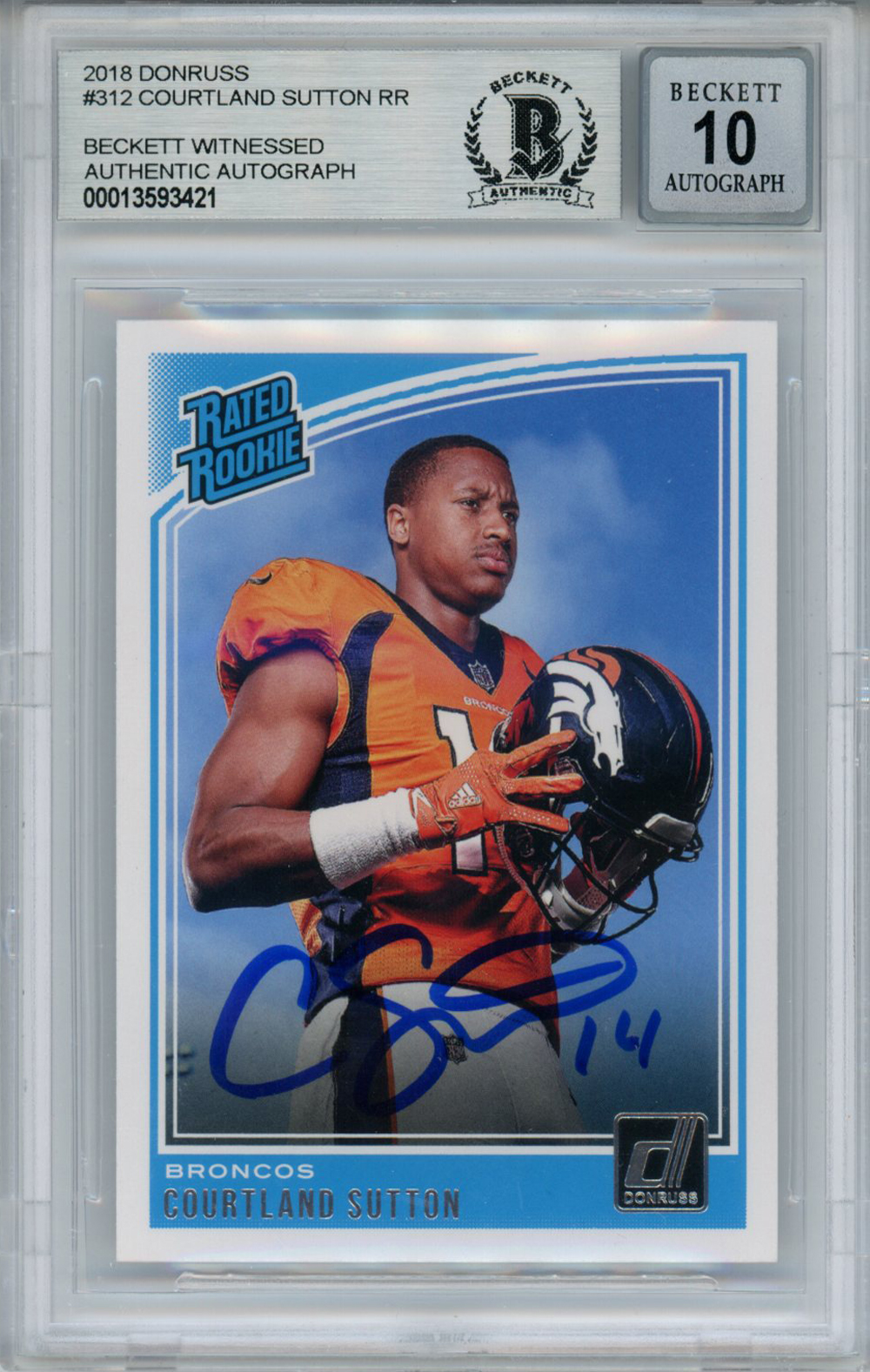 Courtland Sutton Signed 2018 Donruss #312 Rookie Card Beckett 10 Slab