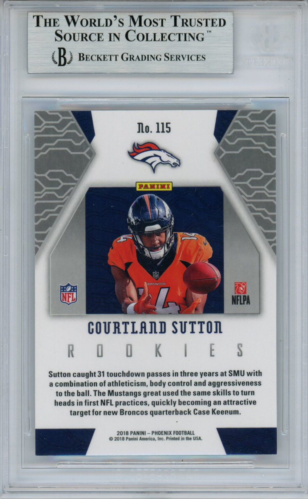 Courtland Sutton Signed 2018 Phoenix #115 Rookie Card Beckett Slab