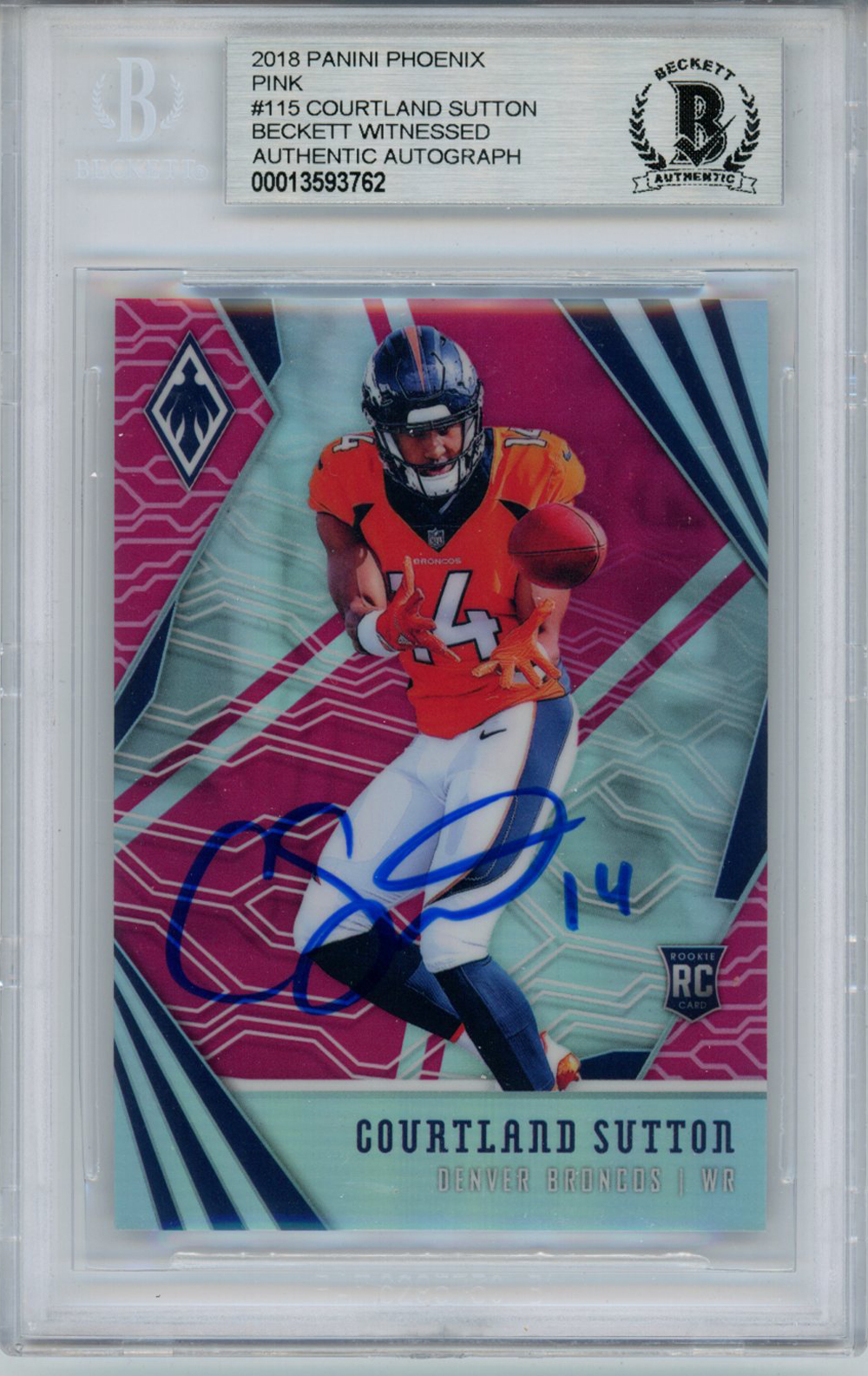 Courtland Sutton Signed 2018 Phoenix Pink #115 Rookie Card Beckett Slab