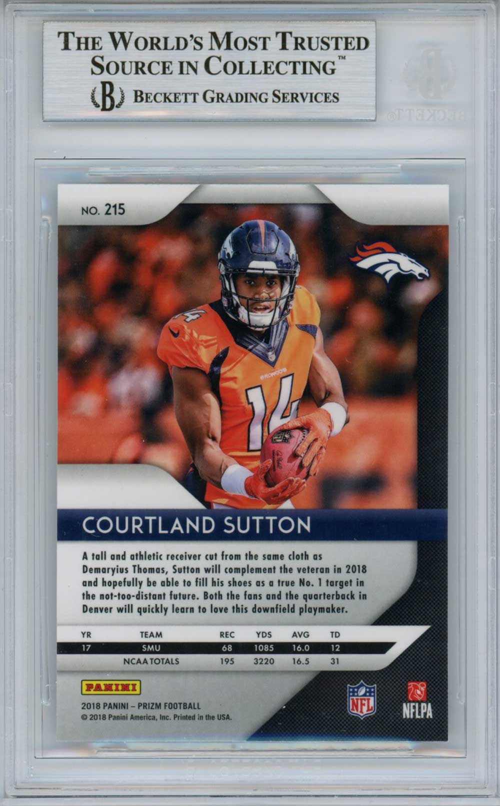 Courtland Sutton Autographed 2018 Panini Prizm #215 Rookie Card BAS Slab 30021