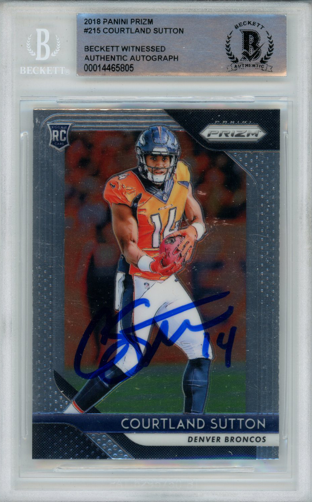 Courtland Sutton Autographed 2018 Panini Prizm #215 Rookie Card BAS Slab