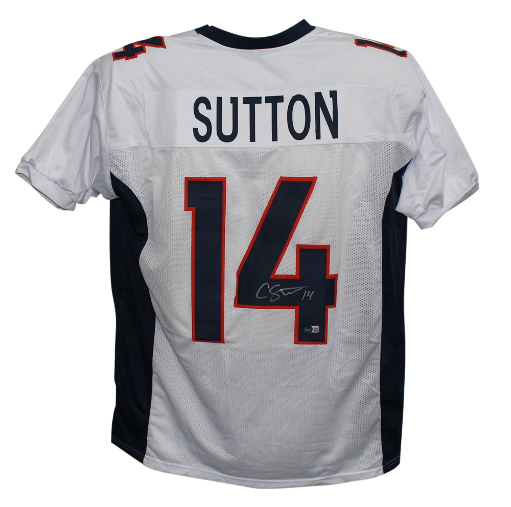 Courtland Sutton Autographed/Signed Pro Style White XL Jersey Beckett