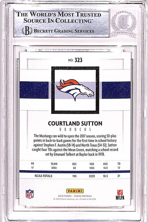 Courtland Sutton Autographed 2018 Panini #323 Trading Card Beckett
