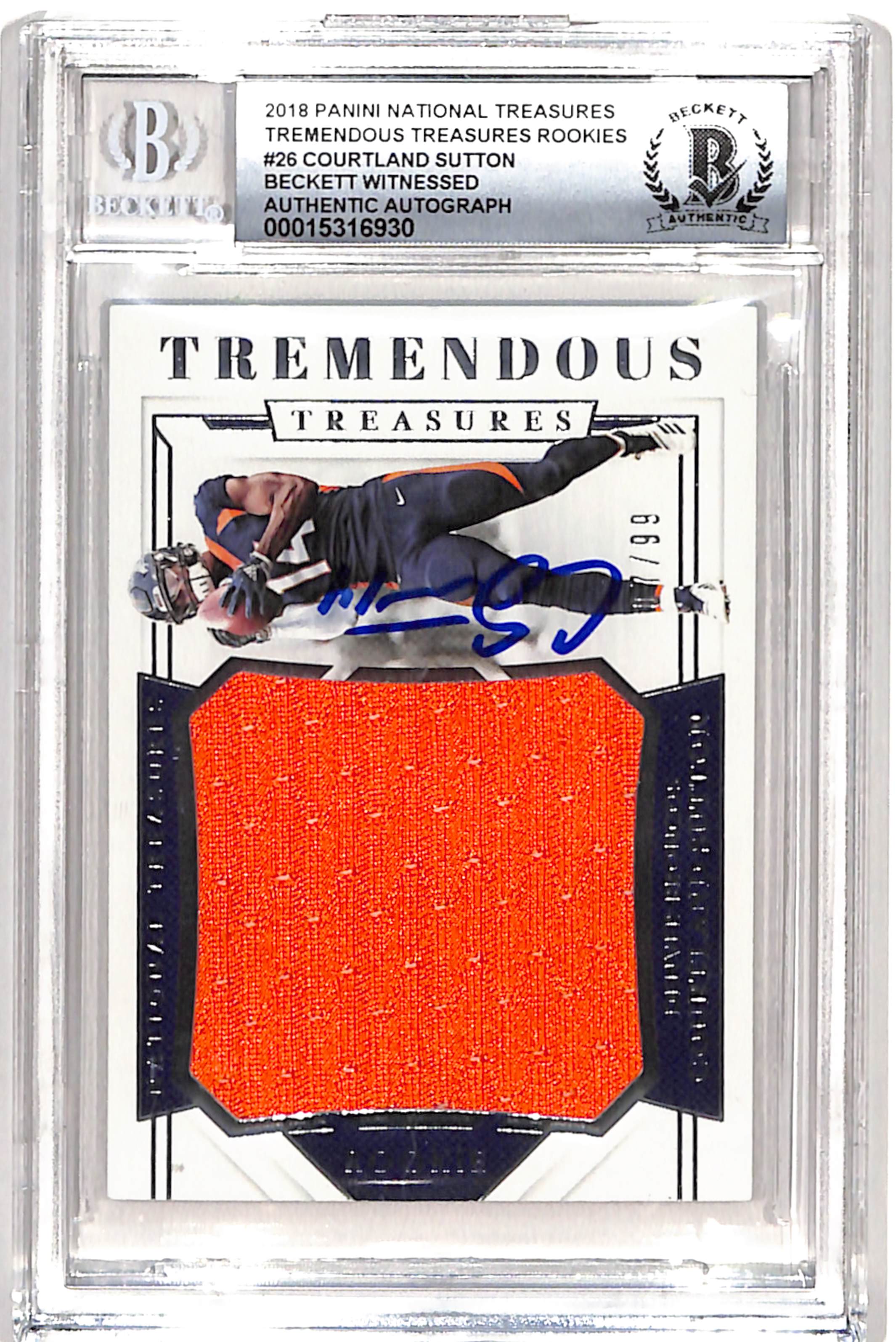 Courtland Sutton Signed 2018 National Treasures  Grade 10 Auto BAS