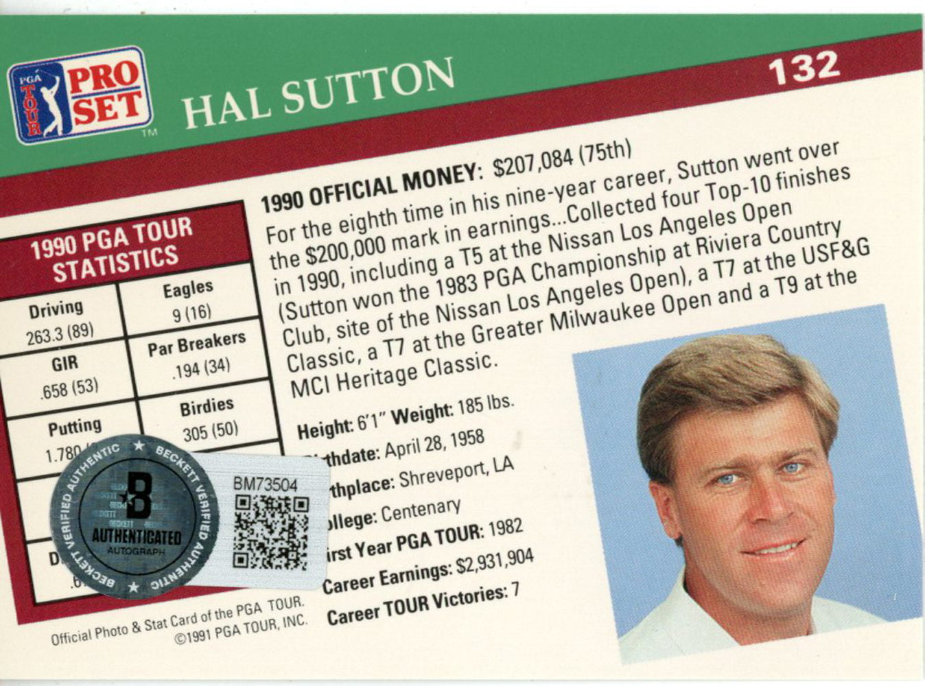 Hal Sutton Autographed 1991 Pro Set #132 Trading Card As Is Beckett 44908