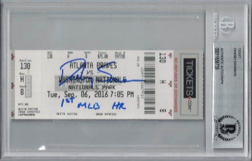 Dansby Swanson Autographed Atlanta Braves Ticket 1st MLB HR BAS Slab 25294