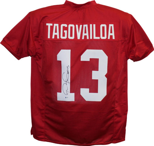 Tua Tagovialoa Autographed/Signed College Style Red XL Jersey BAS 26536