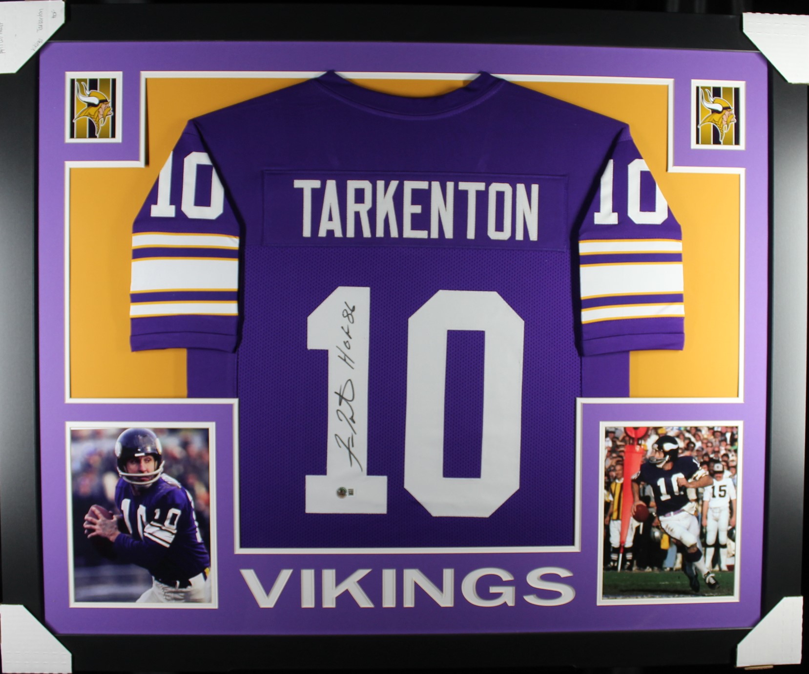 Fran Tarkenton Signed Pro Style Purple XL HOF Framed Jersey 35x43 Beckett 53766