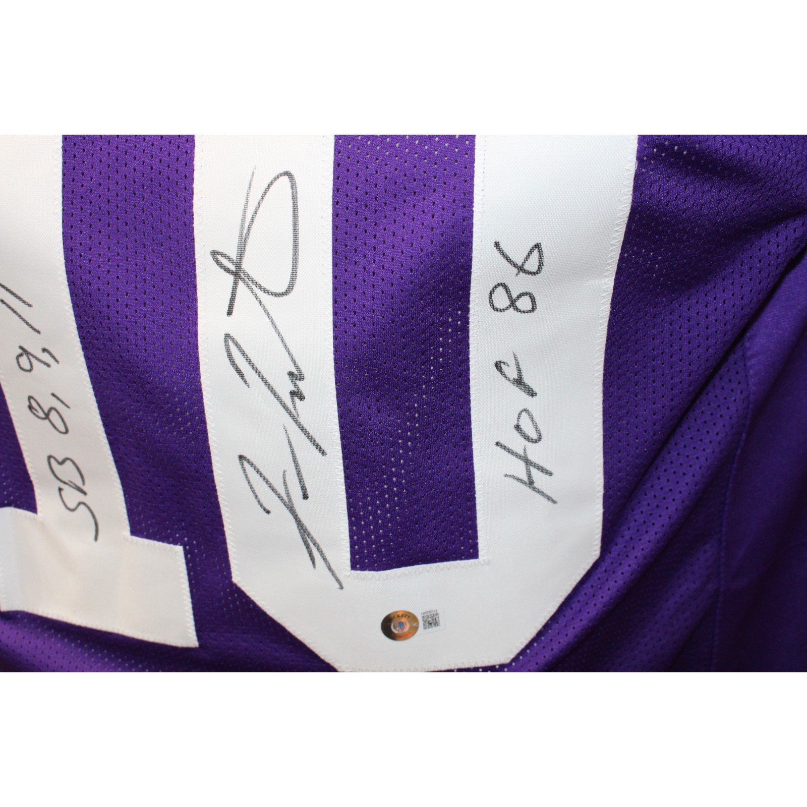 Fran Tarkenton Autographed/Signed Pro Style Purple Jersey 2 insc. Beckett