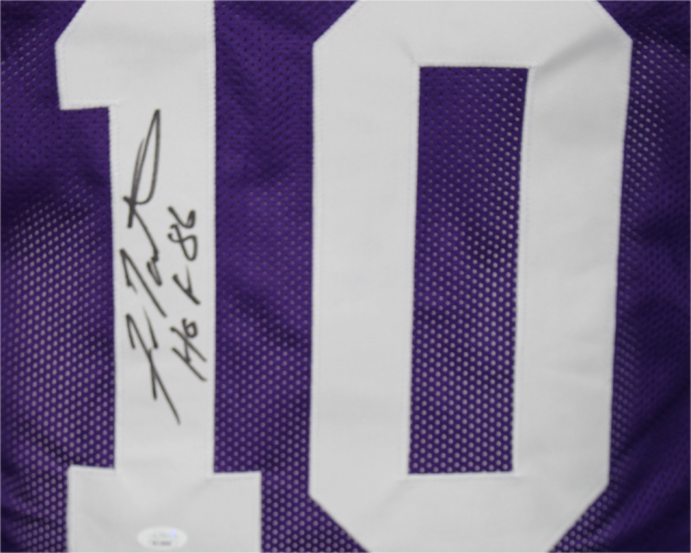 Fran Tarkenton Autographed/Signed Pro Style Purple XL Jersey JSA