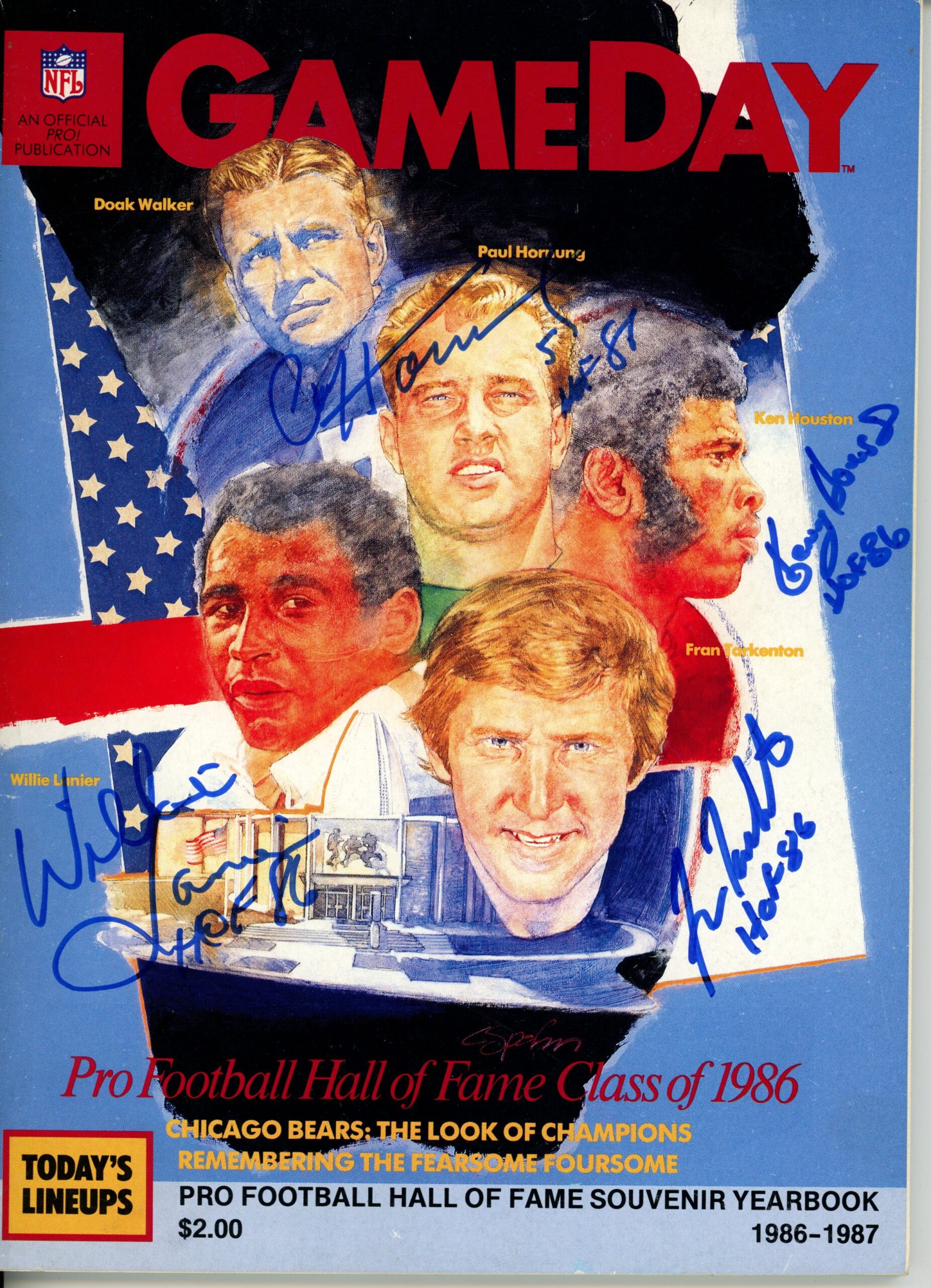 Tarkenton Hornung Houston Lanier Signed Hall of Fame 1986 Program JSA 55064