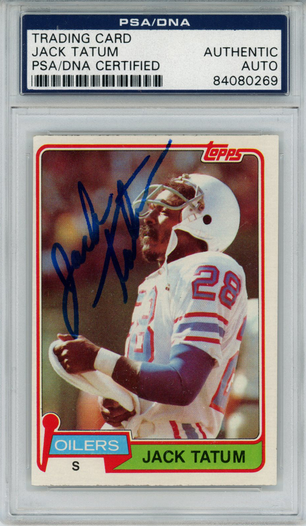 Jack Tatum Autographed Houston Oilers 1981 Topps #8 Trading Card PSA Slab 32871