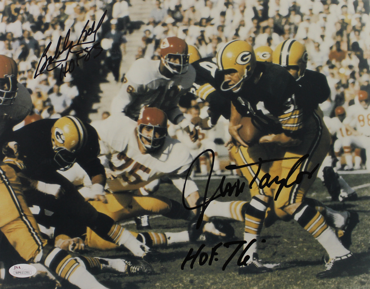 Jim Taylor & Bobby Bell Autographed/Signed Dry Mounted 11x14 Photo JSA