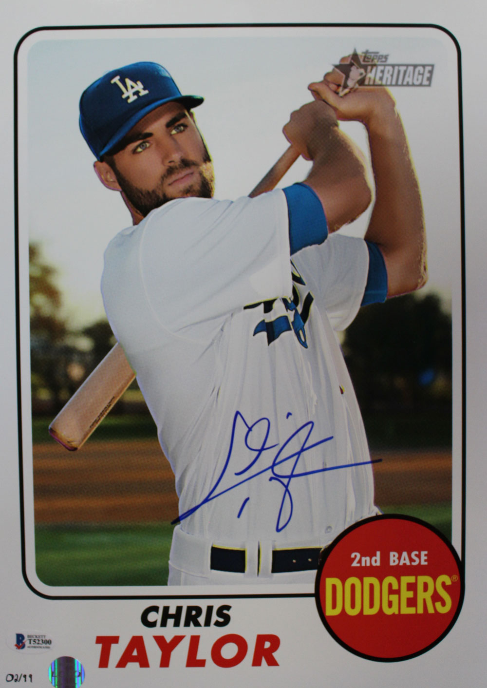 Chris Taylor Signed Los Angeles Dodgers Topps Heritage 10x14 Card BAS 27317