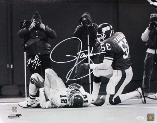 Lawrence Taylor & Randall Cunningham Signed Giants Eagles 16x20 Photo JSA 25604