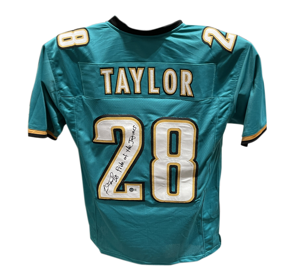 Fred Taylor Autographed/Signed Pro Style Jersey Teal Insc. Beckett