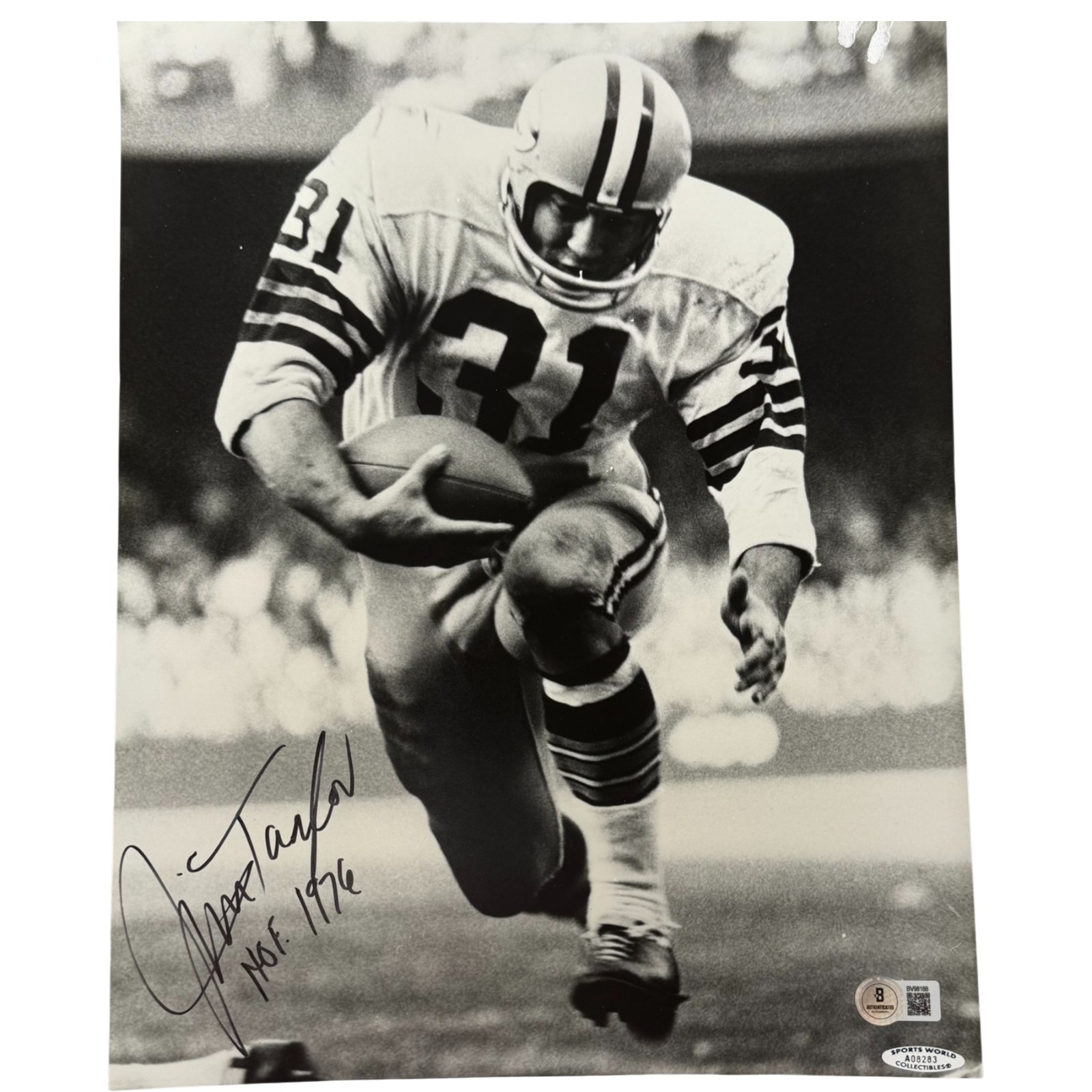 Jim Taylor Autographed Green Bay Packers B&W 11x14 Photo HOF Beckett 55011