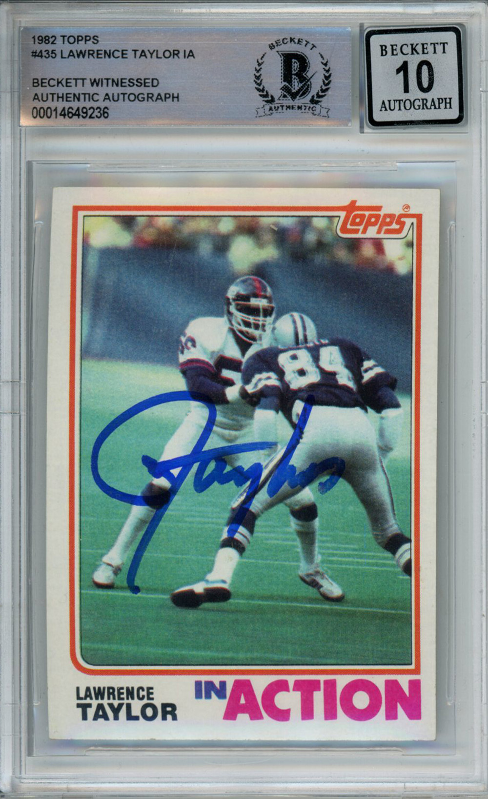 Lawrence Taylor Autographed 1982 Topps #435 Rookie Card Beckett Slab