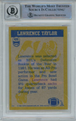 Lawrence Taylor Autographed 1982 Topps #435 Rookie Card Beckett 10 Slab