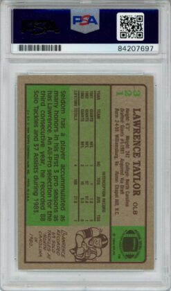 Lawrence Taylor Autographed 1984 Topps #321 Trading Card HOF PSA Slab