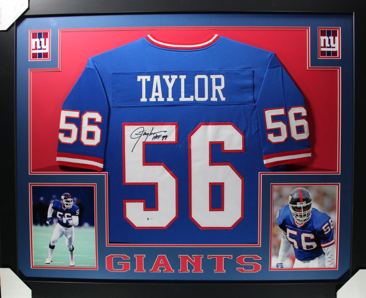 Lawrence Taylor Autographed Pro Style Framed Blue XL Jersey Beckett