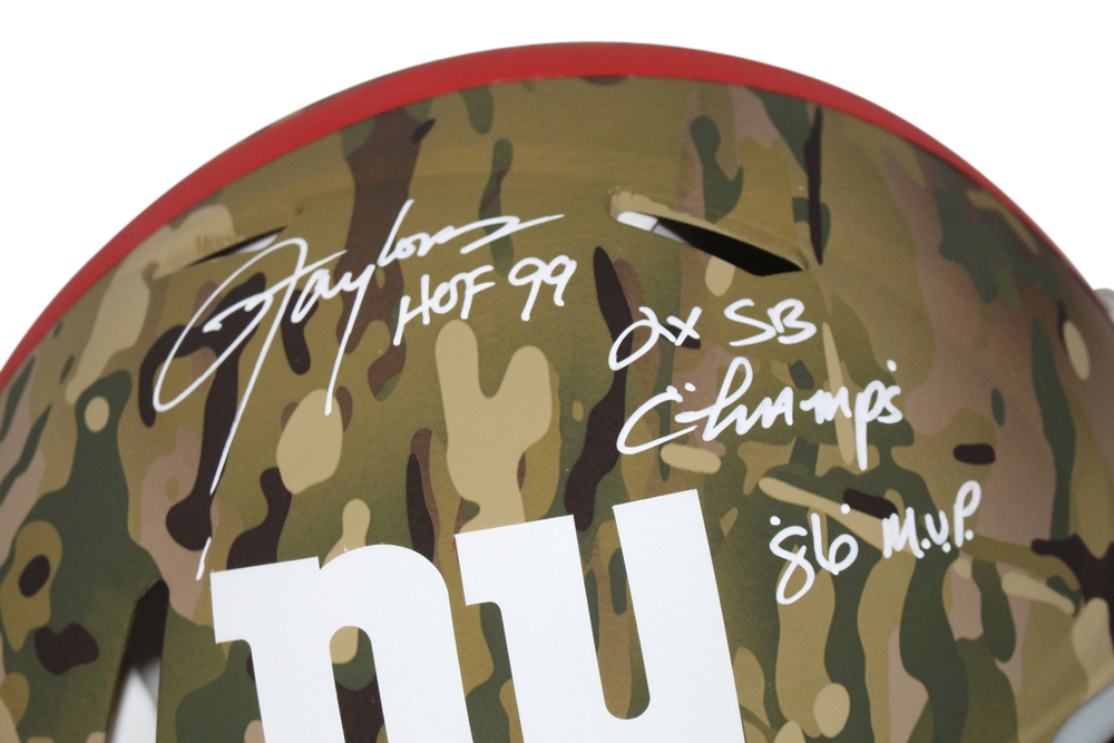 Lawrence Taylor Signed New York Giants Authentic Camo Helmet 3 Insc BAS 31123