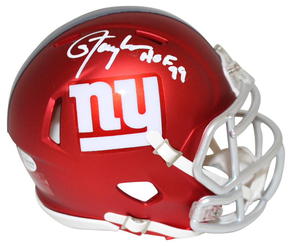 Lawrence Taylor Autographed New York Giants Blaze Mini Helmet HOF BAS