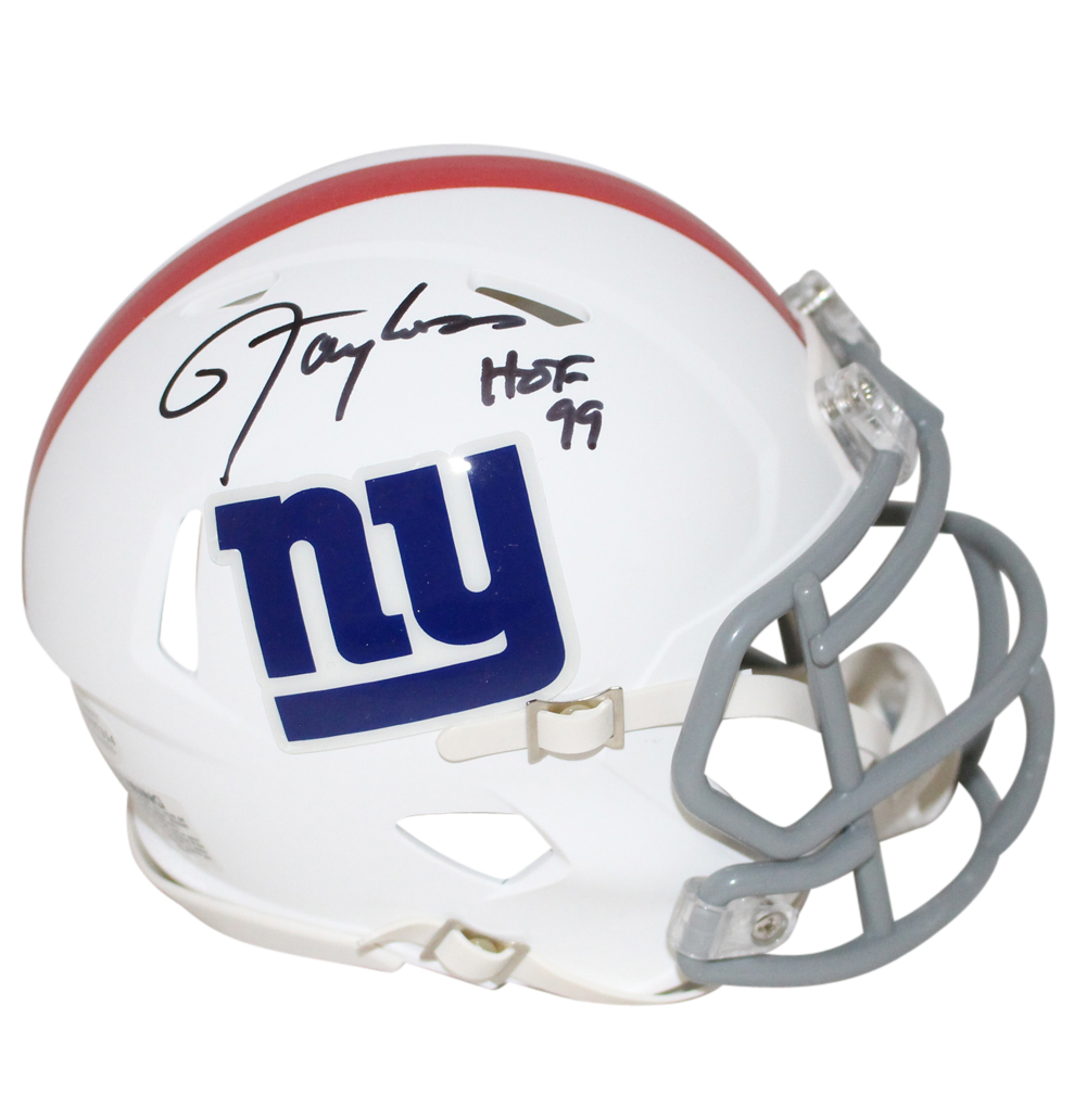 Lawrence Taylor Signed New York Giants Flat White Mini Helmet HOF BAS 31125