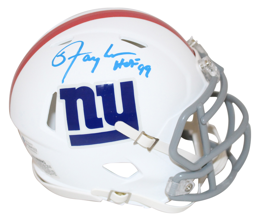 Lawrence Taylor Signed New York Giants Flat White Mini Helmet HOF BAS 27584
