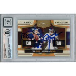 Lawrence Taylor Phil Simms Signed 09 Donruss #8 Trading Card Slab Beckett 53193