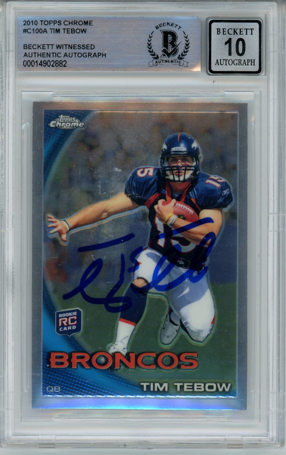 Tim Tebow Signed Denver Broncos 2010 Topps Grade 10 Auto Beckett