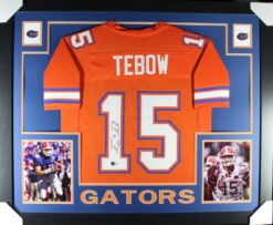 Tim Tebow Autographed/Signed College Style Orange XL Framed Jersey Beckett 51208
